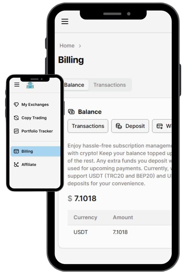The managedcryptotrading.com - Billing Section